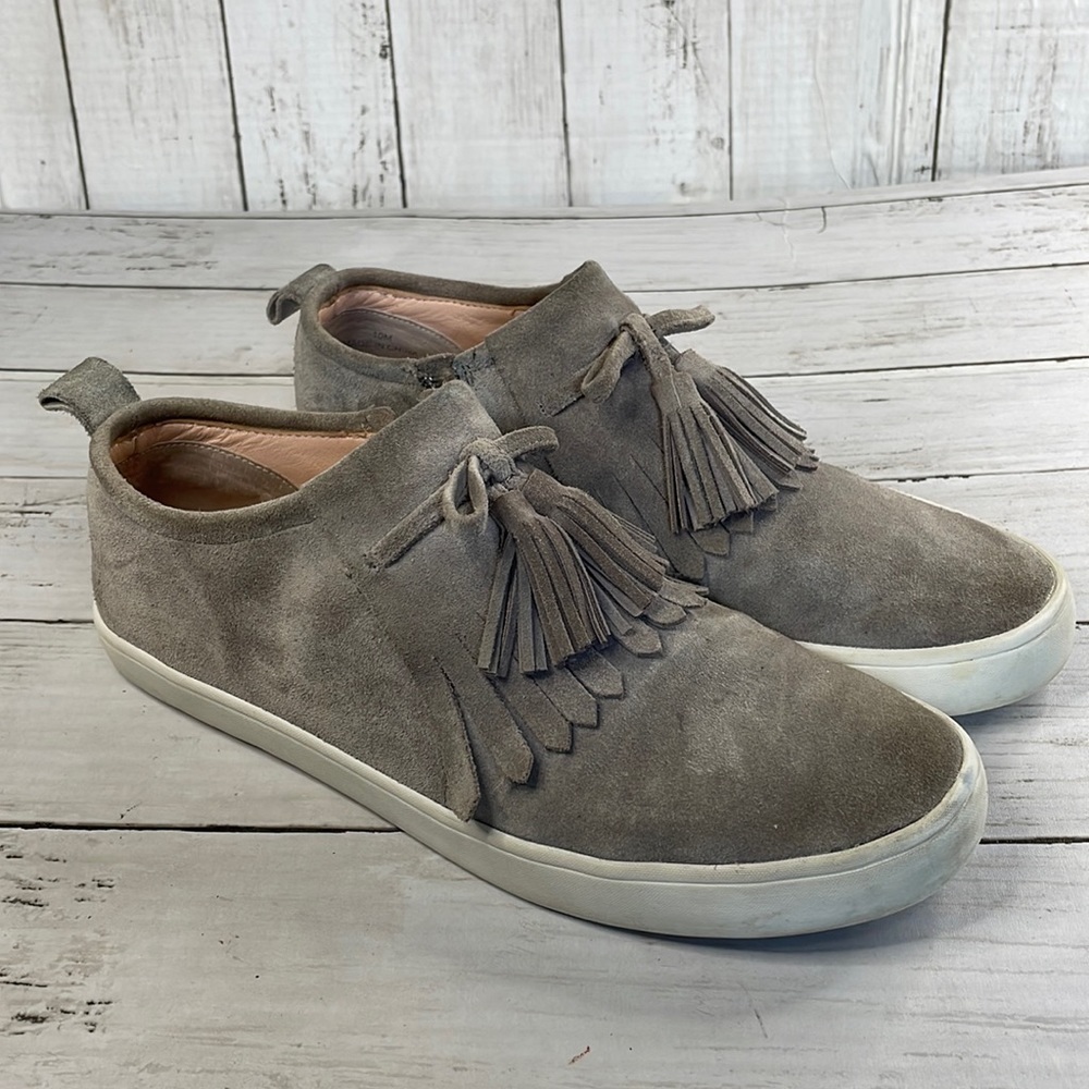 kate spade New York Gray Suede Kiltie Fringe Lenna Tassel Side Zip Sneaker